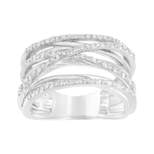 Anillo de derivación de plata de ley .925 con diamantes redondos de 1/4 Cttw engarzados en garra (color I-J, claridad I1-I2) - Talla 7