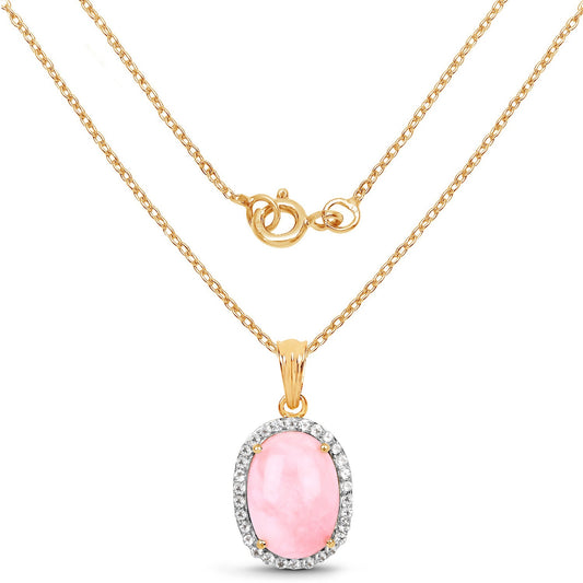14K Yellow Gold Plated 11.75 Carat Genuine Opal Pink and White Topaz .925 Sterling Silver Pendant