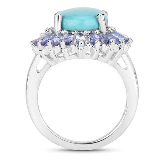 Anillo de plata de ley .925 con larimar y tanzanita genuinos de 6.10 quilates