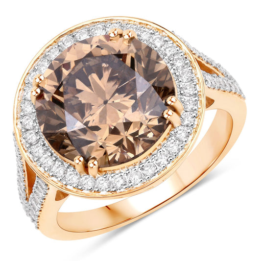 Anillo de oro amarillo de 18K con diamante marrón genuino certificado por IGI de 7.07 quilates y diamantes blancos de 0.64 quilates (7.71 quilates en total)