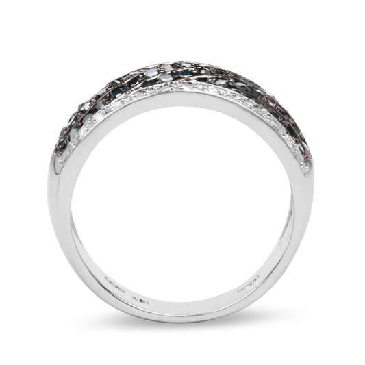 Anillo de Plata de ley .925 con Diamante Azul Genuino de 0.80 Quilates y Diamantes Blancos