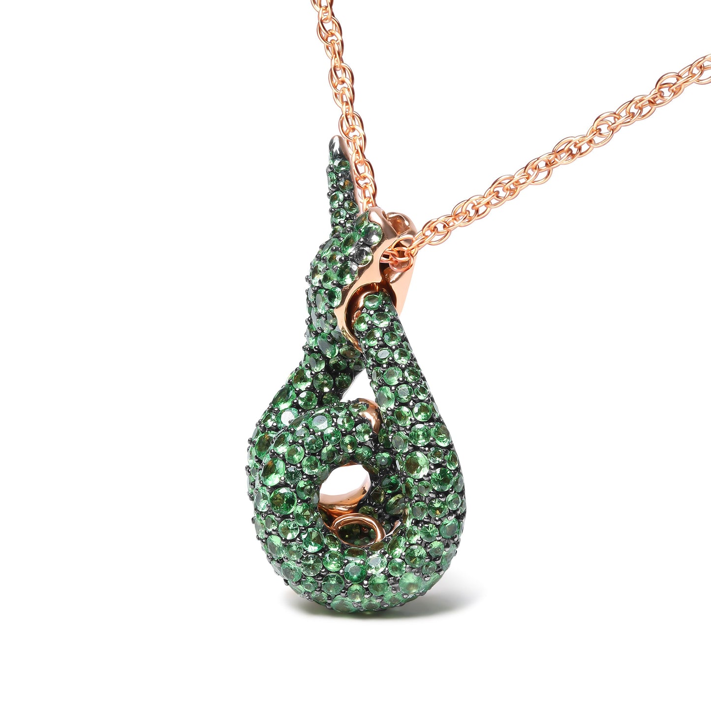 Collar con colgante de serpiente en espiral con racimo de gemas de tsavorita verde redondo de oro rosa de 18 quilates, 45,72 cm (calidad AAA+)