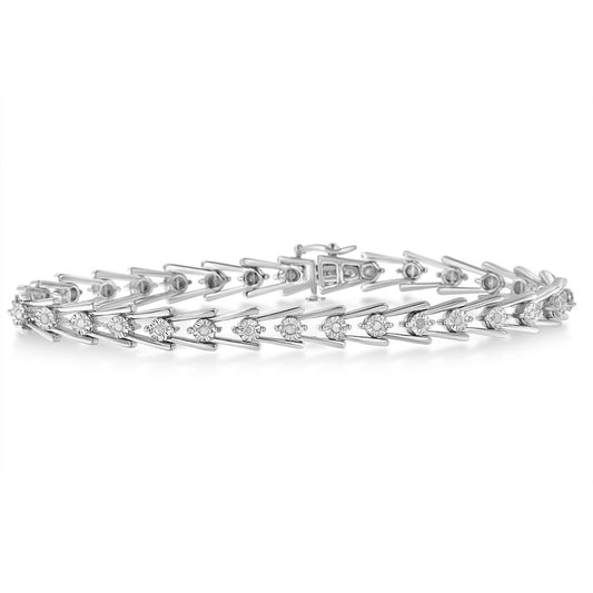 Pulsera de eslabones de estilo ondulado de plata de ley con diamantes (0,5 quilates en total, color I-J, claridad I3)