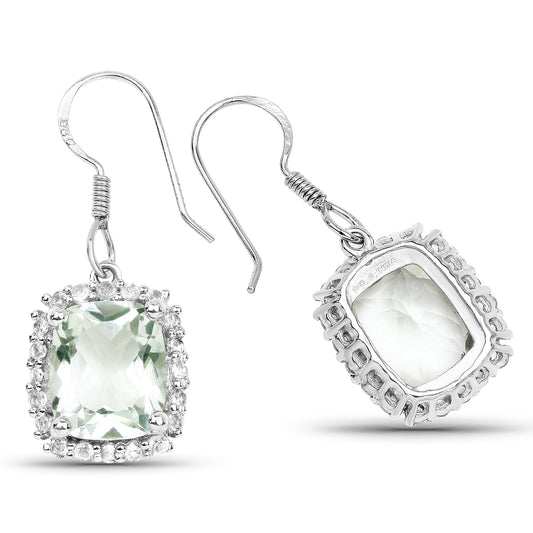 10.48 Carat Genuine Green Amethyst and White Topaz .925 Sterling Silver Earrings - view 2