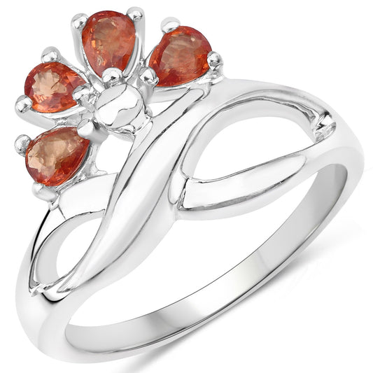 Anillo de plata de ley .925 con zafiro naranja genuino de 1.68 quilates