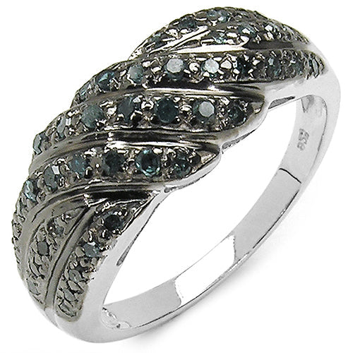 Anillo de Plata de Ley .925 con Diamante Azul Genuino de 0.36 Quilates