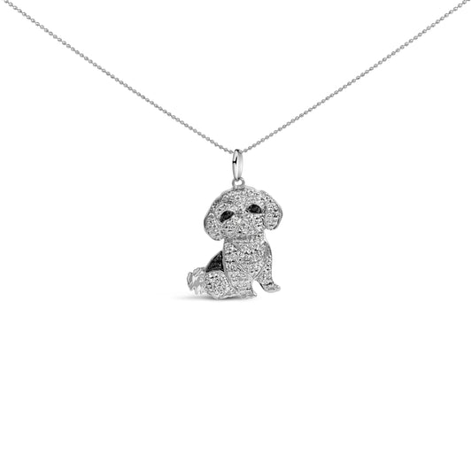 Collar con colgante de perro Shih Tzu de plata de ley .925 con diamantes blancos y negros de 1/2 quilate (color I-J, claridad I2-I3) y cadena de 45 cm