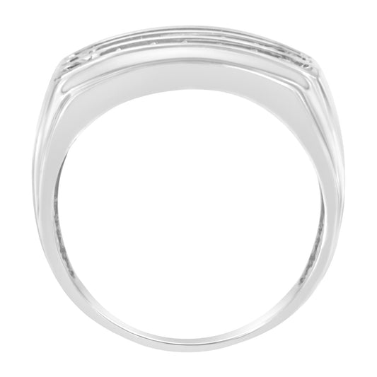 Anillo de banda de oro blanco de 14 quilates con diamantes engastados (1 ct. peso total, color H-I, claridad SI2-I1)