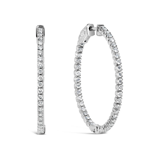 Pendientes de aro de oro blanco de 14 quilates con diamantes cultivados en laboratorio de 1 1/2 quilates en total (color G-H, claridad VS2-SI1)