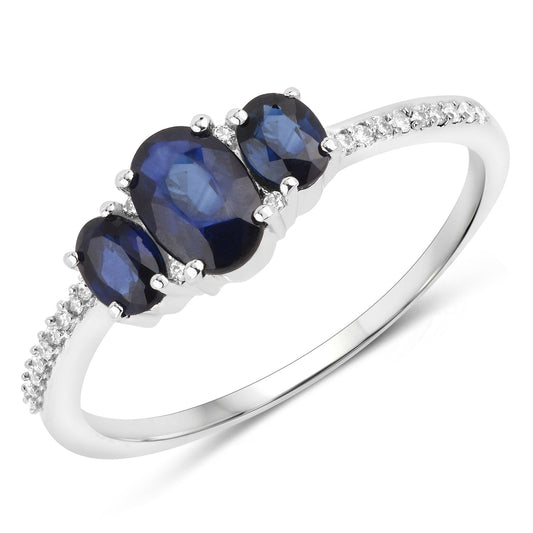 Anillo de oro blanco de 14K con zafiro azul genuino de 0.98 quilates y diamantes blancos