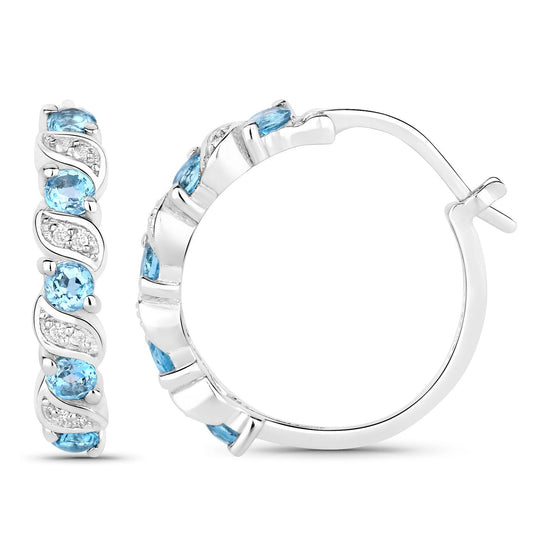 1.28 Carat Genuine Swiss Blue Topaz and White Topaz .925 Sterling Silver Earrings - view 2