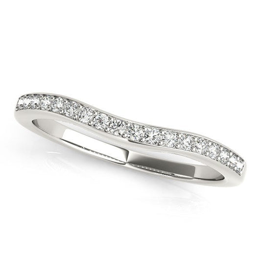 Anillo de boda curvo con diamantes de canal de oro blanco de 14 quilates (1/4 quilates en total)
