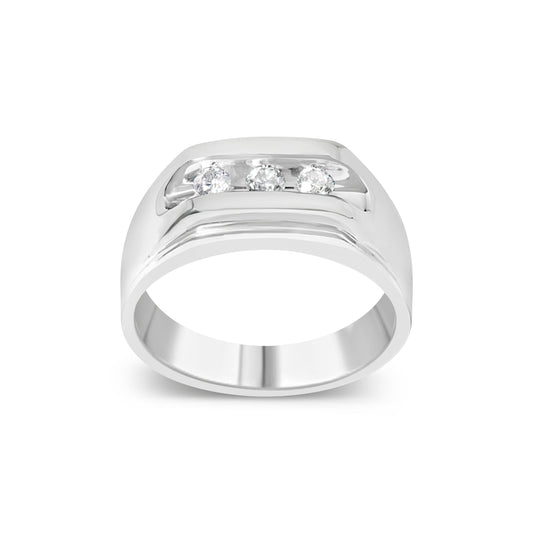 Anillo de banda para hombre de plata esterlina .925 con 3 diamantes engastados en canal de 1/3 Cttw (color I-J, claridad I3) - Talla 10