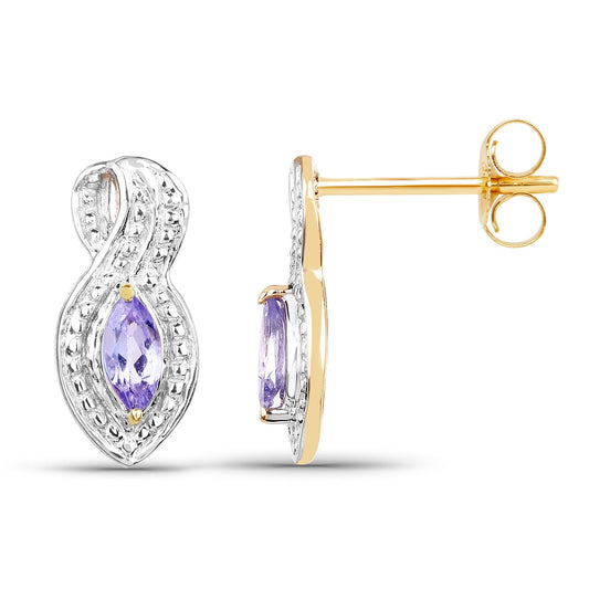 14K Yellow Gold Plated 0.28 Carat Genuine Tanzanite .925 Sterling Silver Earrings - view 2
