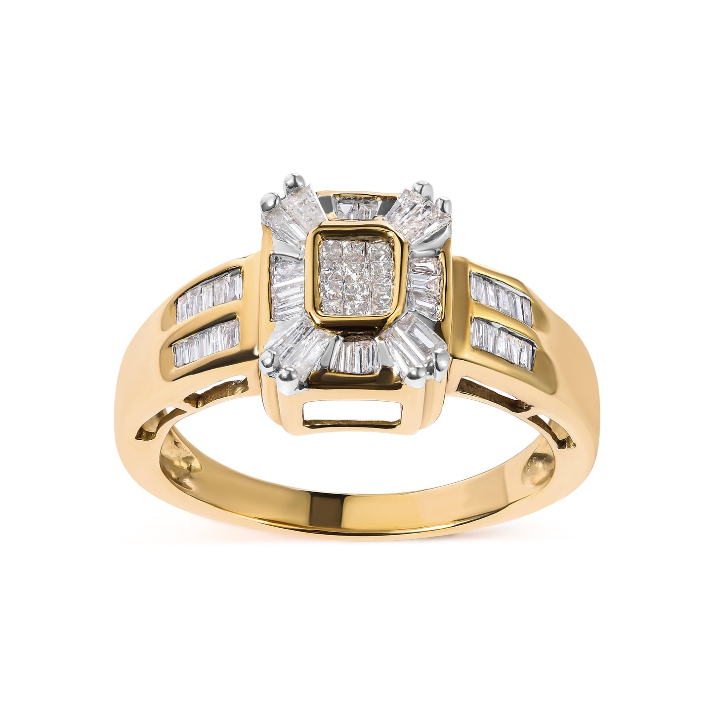 Anillo de oro amarillo de 10K con diamante de 1/2 quilate (peso total en quilates) compuesto y halo (color H-I, claridad SI1-SI2) - Talla 7