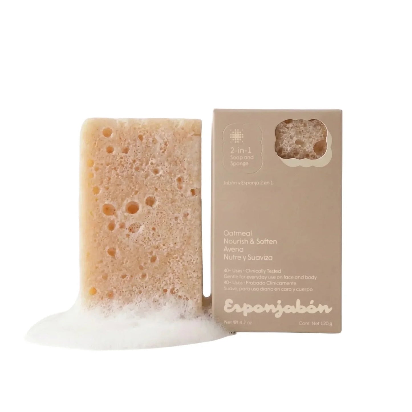 Esponjabon, Oatmeal, Nourishing & Softening, Soap & Sponge 2-In-1, For Face & Body, 120 g