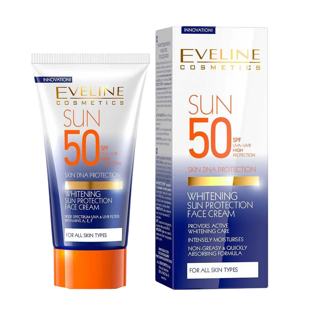 Eveline Cosmetics, Whitening Sun Protection, Hyaluronic Acid, Whitening, Daily, Cream, For Face, SPF 50, 50 ml