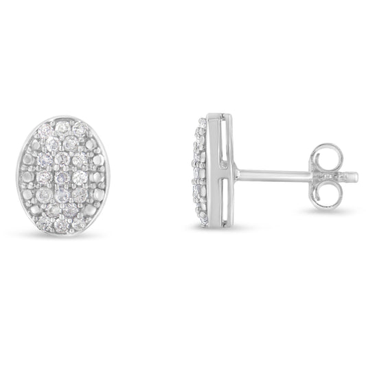 Pendientes de racimo ovalados con diamantes redondos de plata de ley (1/2 cttw, color I-J, claridad I2-I3)
