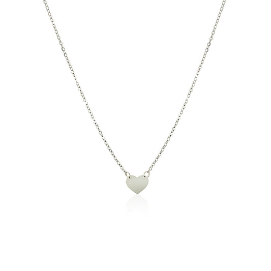 Collar mini corazón pulido de oro blanco de 14k