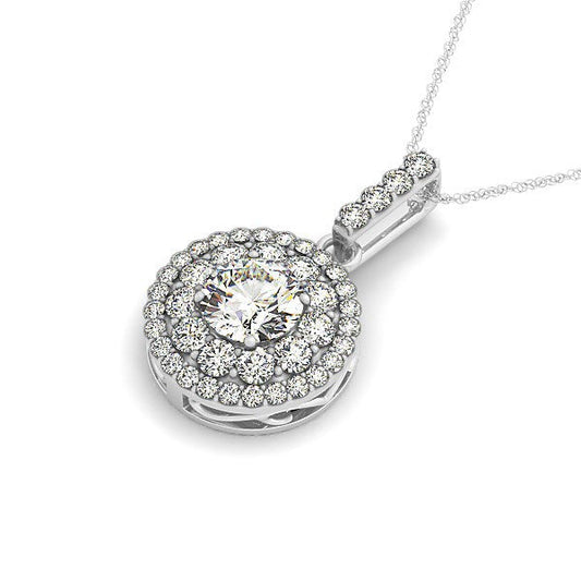 Colgante redondo de halo de diamante de oro blanco de 14k (1 1/4 TCW)