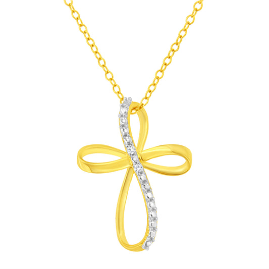 Collar con colgante de cinta cruzada de acento de diamante de plata esterlina .925 chapado en oro amarillo de 10K y 45.72 cm (color I-J, claridad I2-I3)