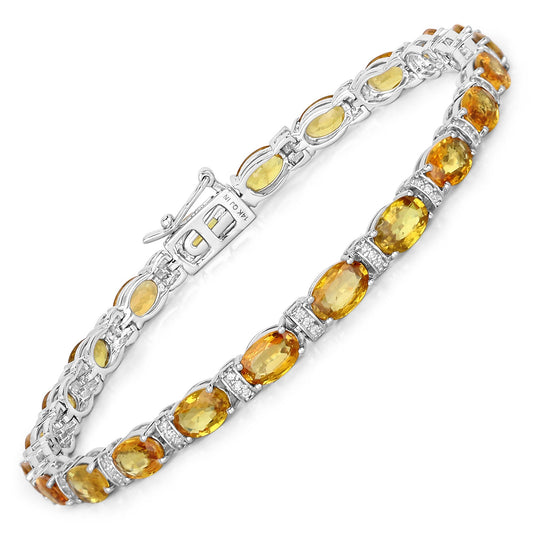 Pulsera de 12.33 quilates de zafiros naranjas genuinos y diamantes blancos en oro blanco de 14 quilates