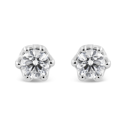 Pendientes de oro blanco de 14 quilates con diseño de corona y diamante redondo de 1/2 quilate (color I-J, claridad I1-I2)