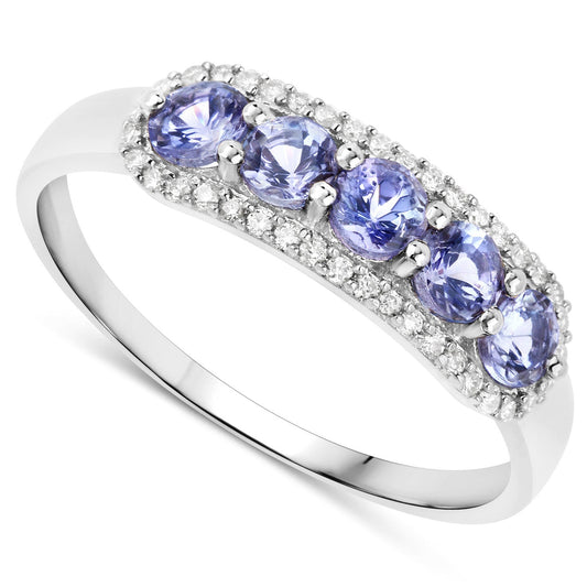 Anillo de oro blanco de 14K con tanzanita genuina de 0,61 quilates y diamantes blancos