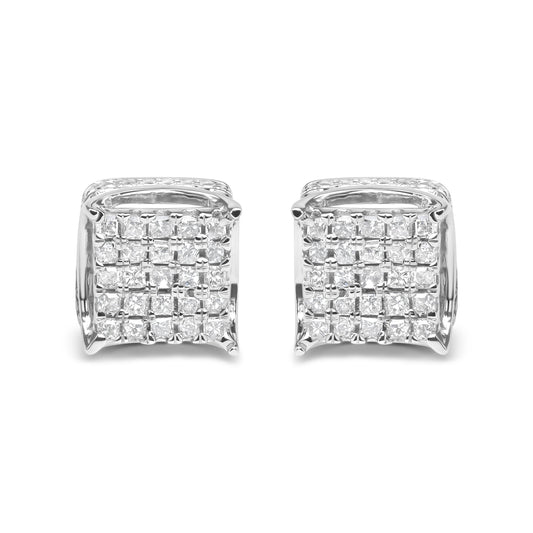 Pendientes de botón con forma cuadrada de oro blanco de 10 quilates y diamantes de talla princesa de 1/2 quilate (Color H-I, Claridad SI1-SI2)