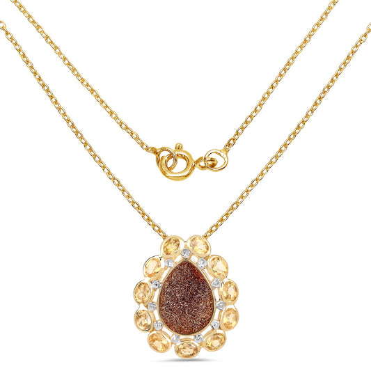 Colgante de plata esterlina .925 con baño de oro amarillo de 14K, cuarzo drusa rojo genuino de 5.14 quilates y citrino