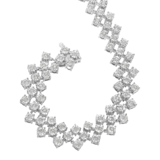 Pulsera de eslabones de plata de ley .925 con diseño de zig zag y diamantes redondos engastados en milagro de 1,0 quilates (color I-J, claridad I3) -7.25