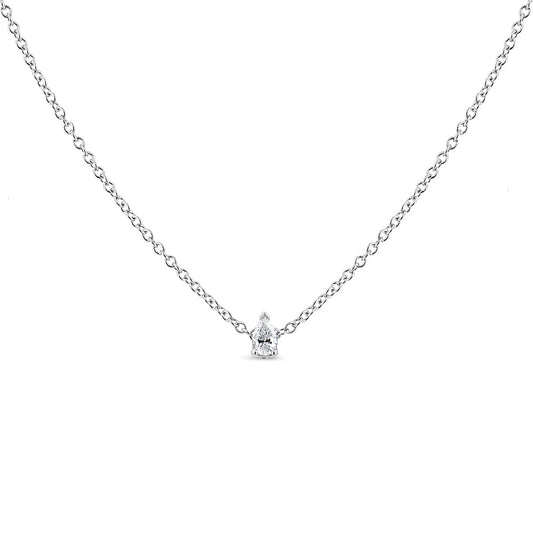 Collar con colgante de solitario de diamante cultivado en laboratorio de oro blanco de 14K con forma de pera de 1/10 Cttw (color F-G, claridad VS2-SI1)