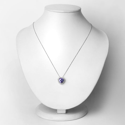 Colgante de oro blanco de 14 quilates con tanzanita auténtica de 3,25 quilates y diamante blanco