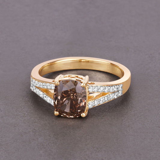 Anillo de oro amarillo de 18 quilates con diamante genuino marrón central de 2,02 quilates y diamantes blancos de 0,22 quilates en total, certificado por IGI (2,24 quilates en total)