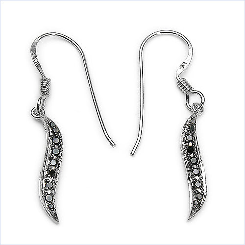 Pendientes de plata de ley .925 con diamante negro genuino de 0,16 quilates