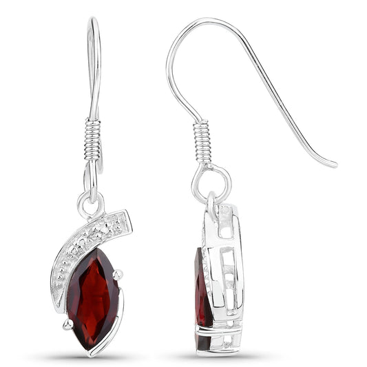 2.41 Carat Genuine Garnet & White Topaz .925 Sterling Silver Earrings - view 2