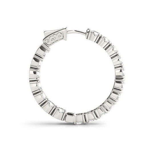 Pendientes de aro de oro blanco de 14 quilates con diamantes engastados de dos lados (3 1/2 quilates en total)