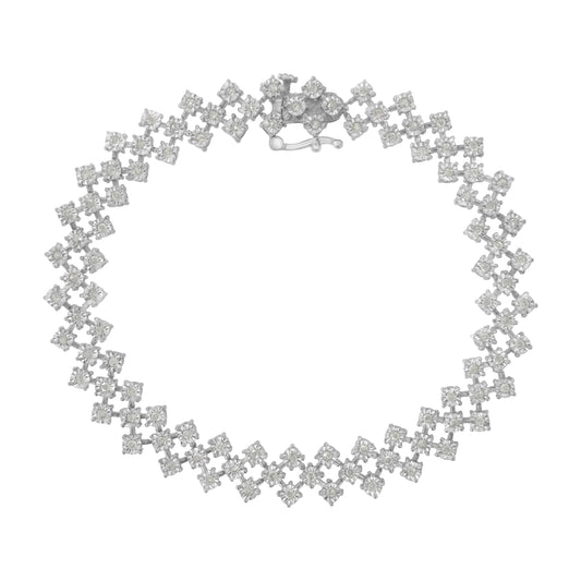 Pulsera de eslabones de plata de ley .925 con diseño de zig zag y diamantes redondos engastados en milagro de 1,0 quilates (color I-J, claridad I3) -7.25
