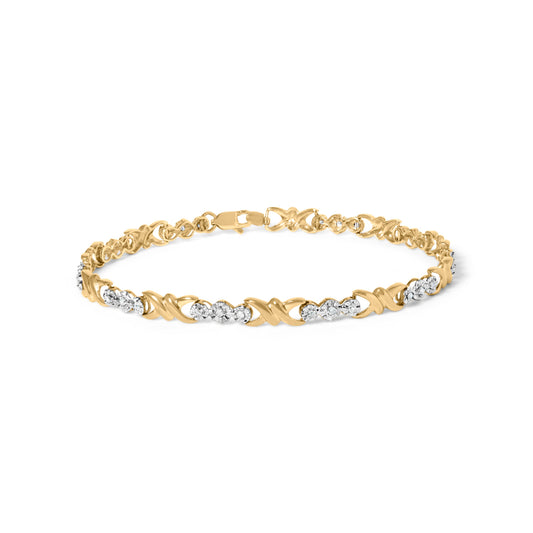 Pulsera de oro amarillo de 10k con 1/3 Cttw de diamante de 3 piedras y eslabón en X (Color I-J, Claridad I1-I2) - 7.50" pulgadas