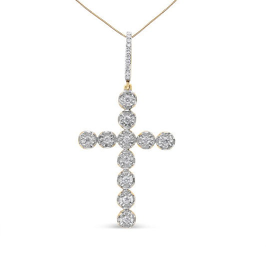 Collar con colgante de cruz y círculo de eslabones de oro amarillo de 10 quilates con diamantes redondos en engaste "Miracle Set" de 0.625 quilates en total (color H-I, claridad SI1-SI2) para hombre - CADENA NO INCLUIDA