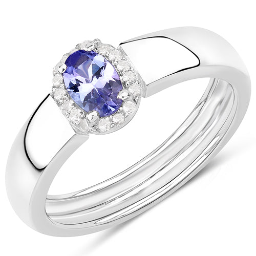 Anillo de plata de ley .925 con tanzanita genuina de 0,54 quilates y circonita blanca