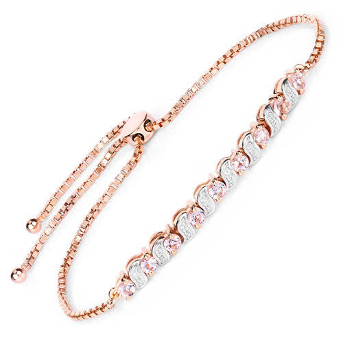 Pulsera de plata de ley .925 con morganita genuina de 0.89 quilates y topacio blanco