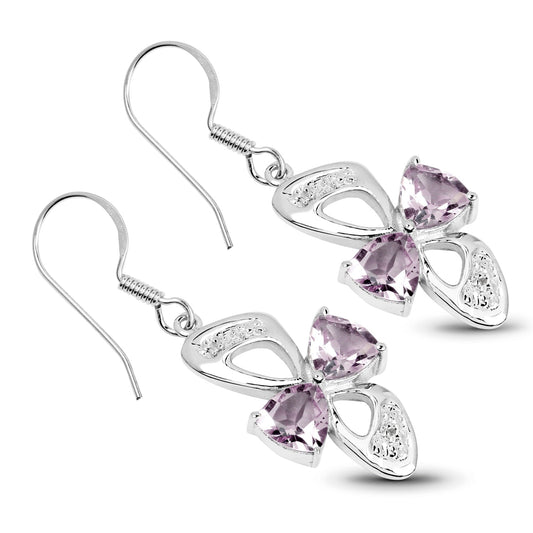 4.06 Carat Genuine Pink Amethyst & White Topaz .925 Sterling Silver Earrings - view 2