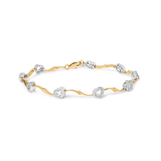 Pulsera de oro de dos tonos de 10k con pavé de diamantes de 1/3 Cttw, diseño de corazón enlazado en S, 7.25" (Color I-J, Claridad I2-I3)