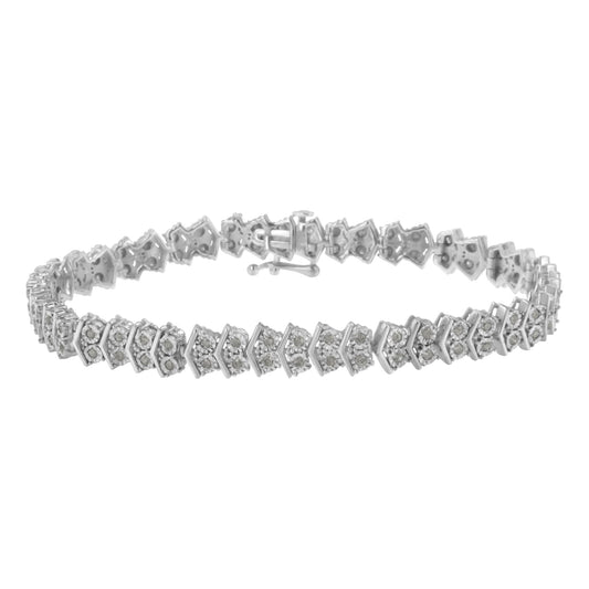 Pulsera de tenis con eslabones de plata de ley .925 con diamantes de 1.0 quilates totales en forma de "flecha" (color I-J, claridad I3) - 7.25"