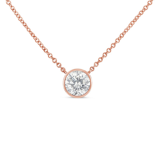 Collar con colgante solitario moderno de oro rosa de 10K con diamante de talla brillante redonda de 1/5 quilate, engaste de bisel, 16"-18" (color H-I, claridad SI2-I1)