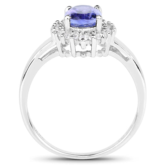 Anillo de plata de ley .925 con tanzanita genuina de 1,45 quilates y circonita blanca