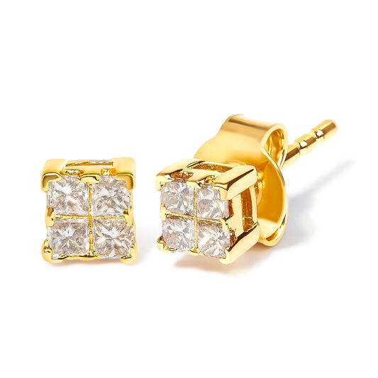 14K Yellow Gold 1/4 Cttw Invisible Set Princess-Cut Diamond Square Stud Earring (J-K Color, I1-I2 - view 2