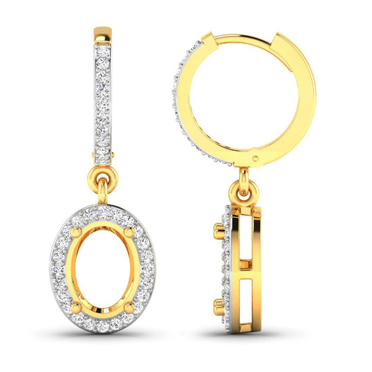 Pendientes de oro amarillo de 14 quilates con diamantes blancos genuinos de 0,32 quilates - para gemas ovaladas de 8x6 mm