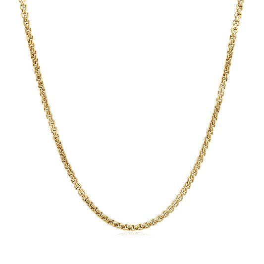Cadena Box Redonda Sólida de Oro Amarillo de 14k y 1.6 mm